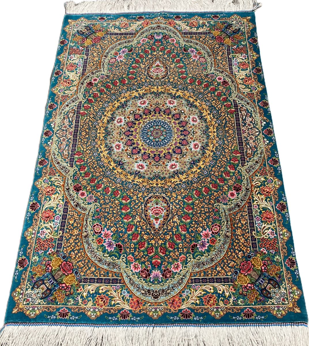 A PURE SILK PERSIAN QUM CARPET (120 X 79 CM) - Image 3
