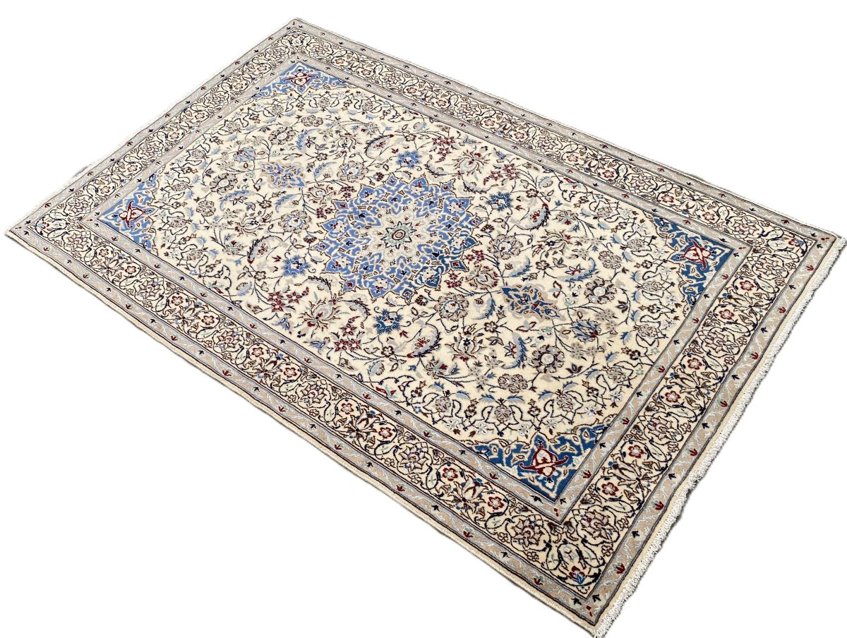 A SILK & WOOL PERSIAN NAIEN (200 X 130 CM)